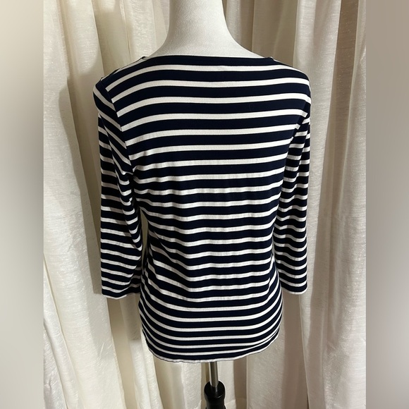 Talbots jersey pullover with deep blue and white stripes - Picture 3 of 7